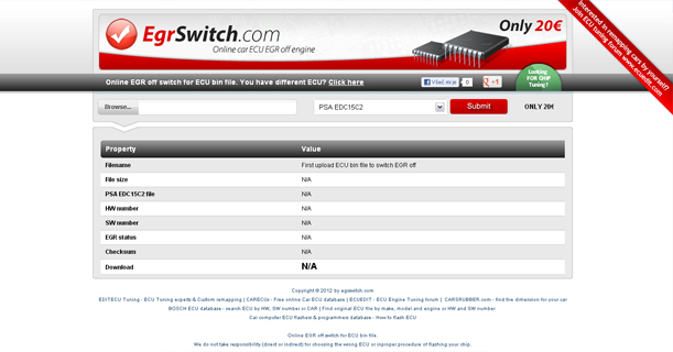 Online EGR off switch for ECU bin file. You have different ECU? Click here